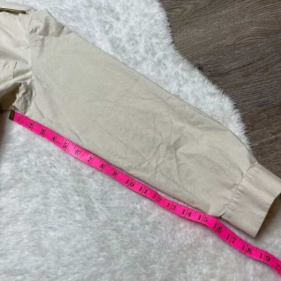 Anne Klein Cream Gold Shimmer Button Down Tunic Dress Shirt Size Large - Picture 10 of 11